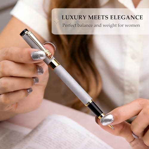 ZJEOSO Luxury Rollerball Pen | Fancy Writing Pen with Black Lacquer & Real Gold Plating | Executive Office Pen, Premium Gift Set for Men & Women | Nice Pens for Writing & Professional Use (White) - Thumbnail 2