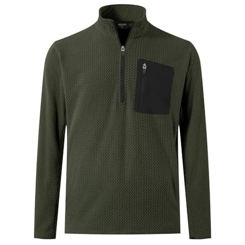 M MAELREG Mens 1/4 Zip Pullover Winter Performance Wicking Fleece Comfort Long Sleeve Men's Pullover Sweaters Forest Green - Image 1