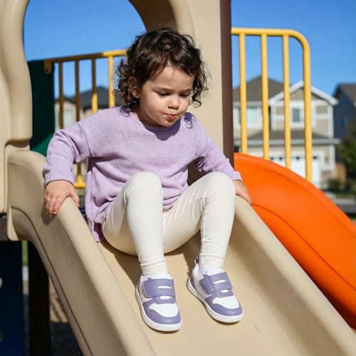 STQ KIDS Toddler Wide Toe Box Shoes Girls Barefoot Shoe Kids Tennis Sneakers Breathable Non-Slip Zero Drop Preschool First Walking Running for Daycare School White/Purple Infant Size 4 - Thumbnail 2