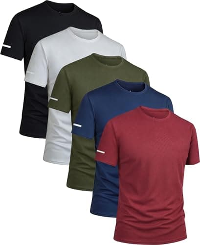 5 Pack Workout Shirts for Men Dry Fit Gym Shirts Short Sleeve Athletic Moisture Wicking T-Shirt L - Image 1