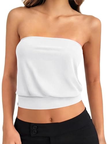 ANRABESS Tube Tops for Women Bandeau Strapless Cropped Banded Hem 2026 Summer Clothes White Medium - Image 1