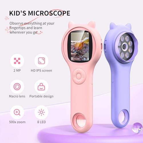 Microscope for Kids - Mini Pocket Handheld Microscope for Toddlers-STEM Educational Science Kit Toys for Christmas Birthday Gifts Toys for 5 6 7 8 9 10 11 12 Year Old Girls（Purple） - Thumbnail 6