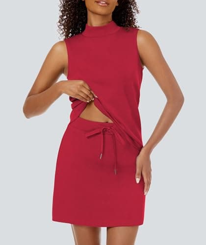 Casly Lamiit 2 Piece Skort Set for Women Tennis Skirts with Shorts Casual Jogger Two Piece Outfits Summer Cruise 2026 Short Skirt Dress Active Wear Red XS - Thumbnail 4