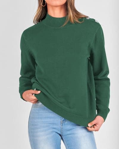 KIRUNDO Fall Sweaters for Women 2026 Striped Turtleneck Ribbed Knit Sweater Trendy Pullover Jumper Winter Fashion Clothing(B-Green, Small) - Thumbnail 4