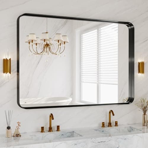 48X36 Inch Black Metal Framed Bathroom Mirror for Wall, Matte Black Vanity Mirror Farmhouse, Large Rounded Rectangle Mirror, Anti-Rust, Tempered Glass, Hangs Horizontally or Vertically - Image 1