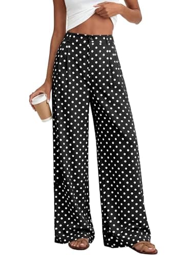 KIRUNDO Dress Pants Women 2026 Summer Palazzo Wide Leg Trousers Flowy High Waisted Business Casual Slacks for Work Pockets(Dot Black White, XX-Large) - Image 1