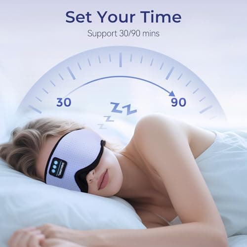 Sleep Mask with Bluetooth Headphones, 3D Bluetooth Wireless 5.4 Blackout Eye Mask with Timer, Breathable Cotton Sleeping Headphones for Side Sleeper, Travel, Meditation, Gifts for Men Women, Purple - Thumbnail 3