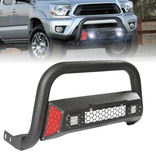 Partree Bull Bar Fit for Toyota Tacoma 2nd gen 05 06 07 08 09 10 11 12 13 14 15 with LED Light & w/License Plate Bracket DIY Paintable Truck Front Bumper Brush Push Bar Front Grille Guard Protector - Image 1