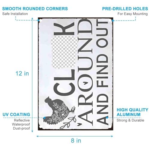 "Funny Chicken Warning Sign - Tin Sign for Farmhouse, Kitchen, Garden, Bar or Pub Decor - 8x12 Inch" - Thumbnail 6