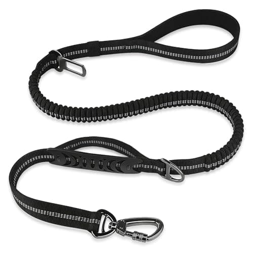 Dog Leash Heavy Duty - 4-6FT Long Leash Strong Shock Tactical Tug Leashes, Dog Seat Belt for Car with 2 Padded Handles, Reflective Rope Lead for Medium L X-Large Dogs Walking Running Training (Black) - Image 1