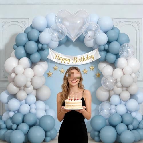 Dusty Blue Sand White Balloon Garland Arch Kit Light Blue White Balloons for Wedding Bridal Shower Gender Reveal Birthday Party Decorations - Thumbnail 6