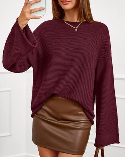 KIRUNDO Oversized Sweaters for Women Ribbed Knit Chunky Long Sleeve Tunic Sweater Pullover Tops Fall Winter Clothing(Burgundy, X-Large) - Thumbnail 5