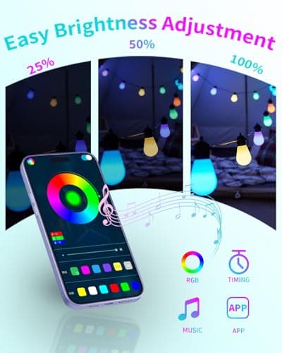 Honche Outdoor String Lights S14, 46FT Patio Lights with 20 Shatterproof LED Bulbs, APP & Remote Control, 213 Scene Modes, USB Powered, IP67 Waterproof for Garden, Wedding, Party, Camping - Thumbnail 6