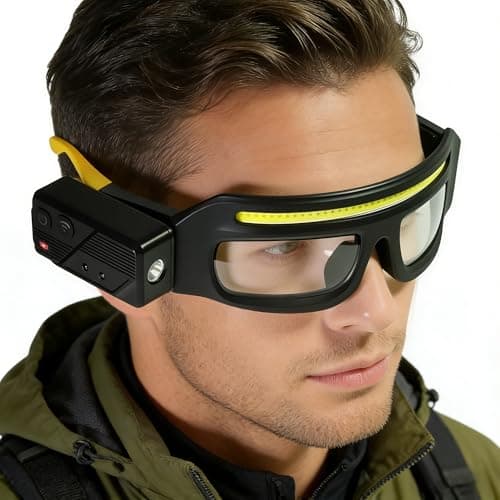 NIRIAHO Adjustable Headlamp Glasses with Motion Sensor Rechargeable Headlight Safety Glasses for Camping Hiking Fishing Cycling Yellow