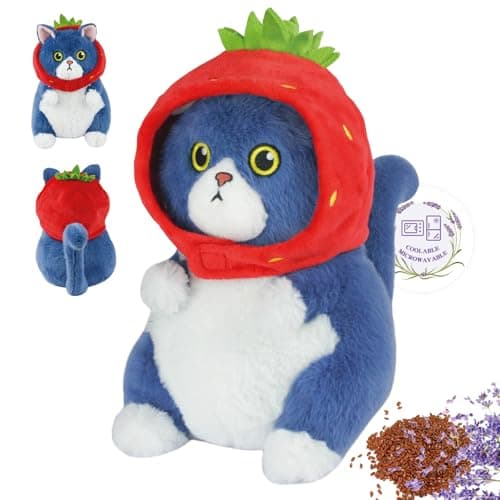 Ayehe Cat Microwavable Stuffed Animals, Cute Heated Stuffed Animals Plushies, Heating Pad Animal Plush Toys for Adults and Kids (Strawberry) - Image 1