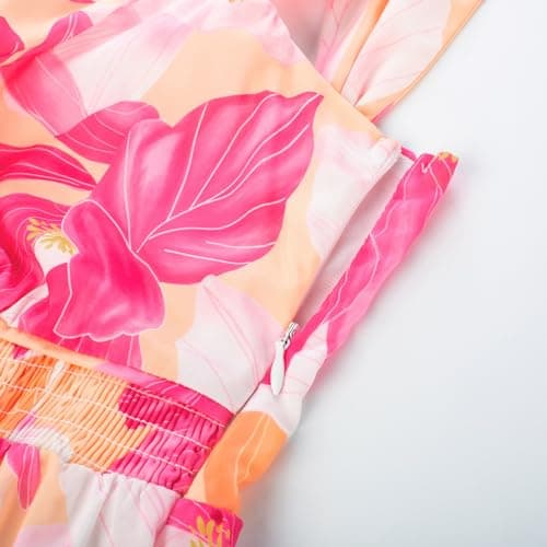 GRACE KARIN Summer Floral Dress for Women 2026,Off the Shoulder Smocked Bridesmaid Dresses,Formal Baby Shower Maxi Dresses White Rose Red XXL - Thumbnail 2