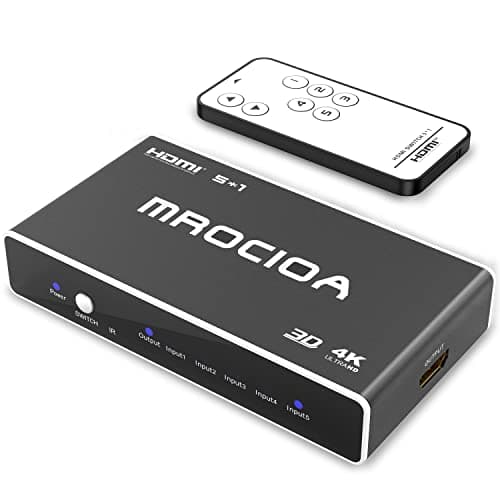 Mrocioa HDMI 2.0 Switch 5 in 1 Out with Remote, 4K@60Hz Splitter Switcher, HDCP 2.3, ARC, CEC, ALLM/VRR, Dolby Vision/HDR10+/Atmos, Aluminum+Acrylic, for PS5/4, Xbox, Apple TV, Fire TV - Image 1