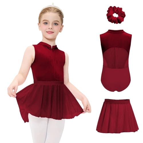 JiAmy Girls Ballet Leotards with Invisible Zipper & Removable Skirt Mesh Back Cutout Dance Dress Outfit for Toddler/Kids Rose Red 11-12 Years - Image 1