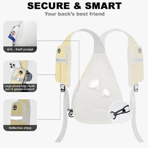 Seektop Anti-Theft Sling Bag RFID Blocking Waterproof Nylon Lightweight Mini Crossbody Backpack Shoulder Bags Cross Body for Travel Hiking Outdoor Commuting Men Women Beige - Thumbnail 5