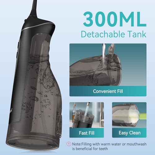 Water Dental Flossers for Teeth, 300ML Cordless Portable Electric Water Flosser, 4 Modes Oral Irrigator, Waterproof Rechargeable Water Floss for Deep Cleaning, Plaque Remover,Braces Home Travel Use - Thumbnail 3