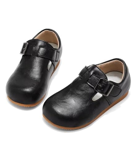 Nedaan Toddler Leather Shoes Black Girls Boys Wide Casual Sneakers Spring Fall Shoes Flats - Image 1