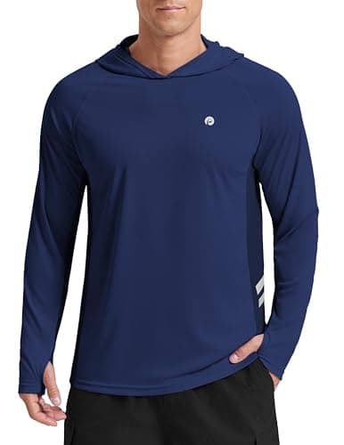 PINSPRAK Men's Sun Protection Shirts UPF 50+ Rash Guard for Men Long Sleeve Lightweight SPF UV Hoodie Hiking Swimming Surfing L Navy Blue - Image 1