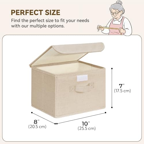 GRANNY SAYS Small Storage Bins with Lids, Small Storage Boxes, Shelf Baskets for Shelf, Collapsible Storage Bins for Living Room, Bedroom, 10x8x7 Inch, Khaki, 2-Pack - Thumbnail 6