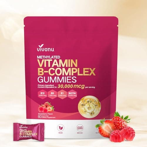 Vitamin B Complex Gummies, 6000 mcg Methylated Vitamin B12, with B6 B1, B2, B3, B5, B7, Methylfolate, Vitamins A C D E, Vegan, Non GMO, Methylated B Complex Vitamin - 60 Gummies - Image 1