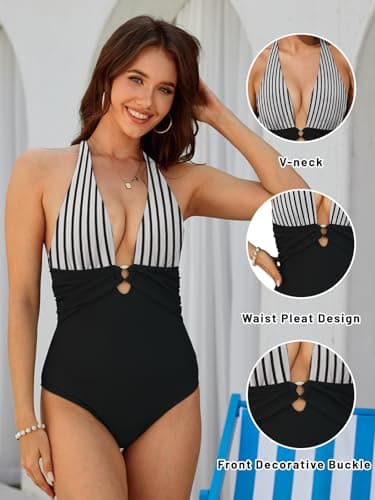 Women One Piece Tummy Control Swimsuit Full Coverage Slimming Swimwear Push Up Bathing Suit - Thumbnail 5