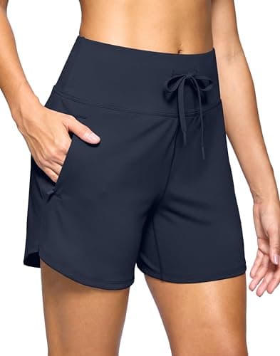 G Gradual Women's Athletic Shorts 5" Running Shorts for Women with 2 Zipper Pockets High Waisted Quick Dry Hiking Shorts Lightweight(Navy,L) - Image 1