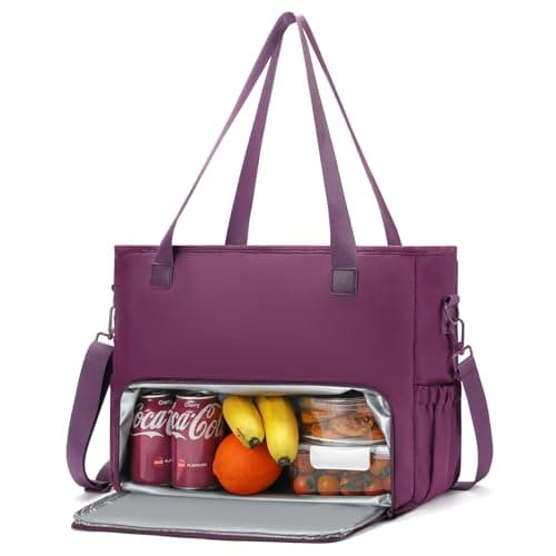 Lunch Tote Bag for Women with 15.6" Laptop Compartment, Work Tote Bag with Insulated Lunch Compartment, Large Casual Canvas Handbag Luncg Bags for Nurse, Teacher, Office, Travel, Beach, Purple - Image 1