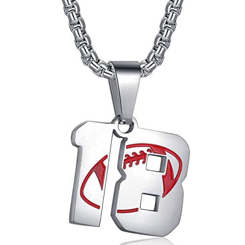 Rehoboth American Football Rugby Jersey Number 18 Cross Pendant Necklace for Women Men 24 (22+2) Inch Adjustable Stainless Steel Chain - Image 1