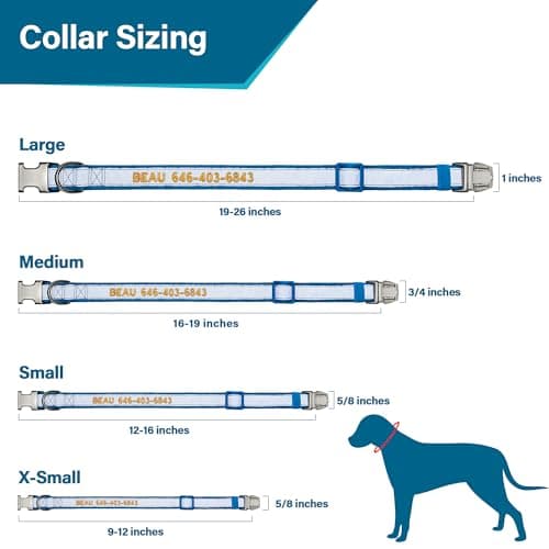 Reflective Personalized Dog Collar - Custom Embroidered Dog Collars with Pet Name and Phone Number for Boy and Girl Dogs, 4 Adjustable Sizes, XSmall,Small, Medium and Large (Metal Buckle) - Thumbnail 6