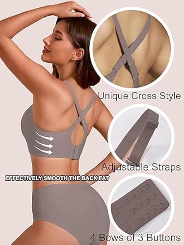 COCOMARTS Jelly Bras for Women No Underwire Push Up V Mesh Seamless Comfort Tshirt Bra Supportive Lift Bralette Everyday Bra Coffee X-Large - Thumbnail 4