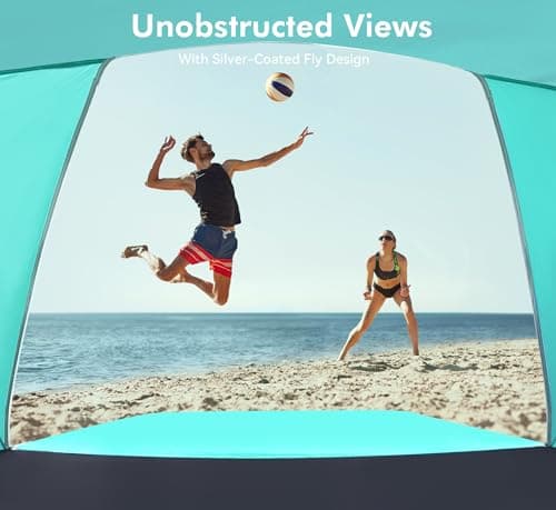 Beach Tent, Portable Sun Shelter for 2/3/4/6-8 Person with UPF 50+ UV Protection, Easy Setup Waterproof Beach Shade Canopy Cabana for Family Outdoor and Picnics, Fishing with Carrying Bag - Thumbnail 4