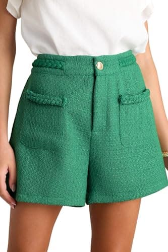 Cicy Bell Womens Tweed Summer Shorts High Waisted Wide Leg Dressy Casual Shorts with Front Pockets Green - Image 1