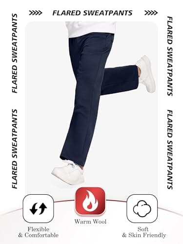 PINSPARK Flare Sweatpants for Men Open Bottom Fleece Lined Pants Elastic Drawstring Wide Leg Lounge Pants with Pockets 2XL Blue Purple - Thumbnail 6