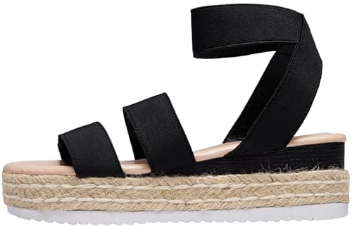 Vepose Women's Black Cute Platform Wedge Sandals Open Toe, Espadrilles Sandals with Double Elastic Strap, 876 Size 8.5 US (CJY876 Black 08.5) - Image 1
