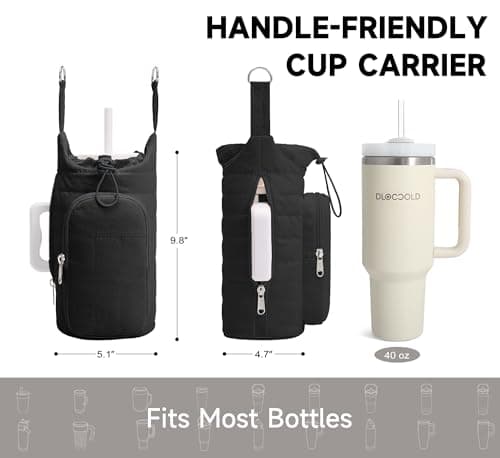 WOOMADA Water Bottle Holder Bag with Strap, 40/32 oz Crossbody Bag Gym Accessories, Sling Purses for Women(Black) - Thumbnail 3