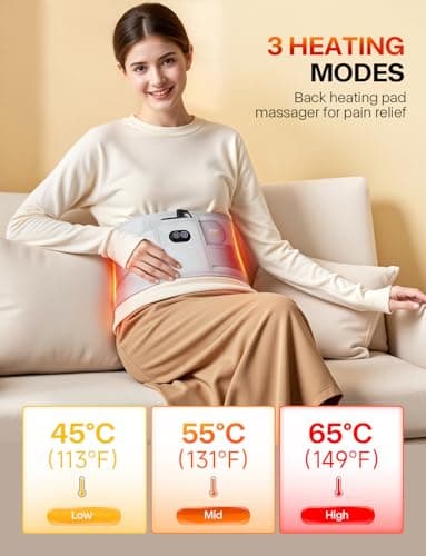 ALLJOY 67" Cordless Heating Pad for Back Pain Relief FSA Eligible HSA, 10000mAh Lower Back Massager with 3 Heat 3 Vibration, Portable Heating Pad for Cramps, Birthday Gifts for Women Men Mom Dad - Thumbnail 3