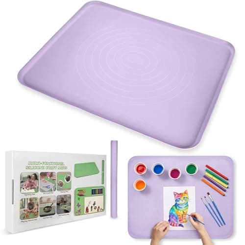 Extra Large Silicone Painting Mat for Crafts, 24”x 19” Waterproof Art Mat with Raised Sides, for Paint, Clay Playdough, & Jewelry-Making (Purple) - Image 1