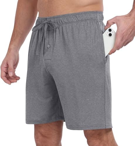 PrinStory Mens Pajama Shorts Soft Bottoms - Stretchy, Lightweight, Comfortable with Pockets Dark Gray-L - Image 1