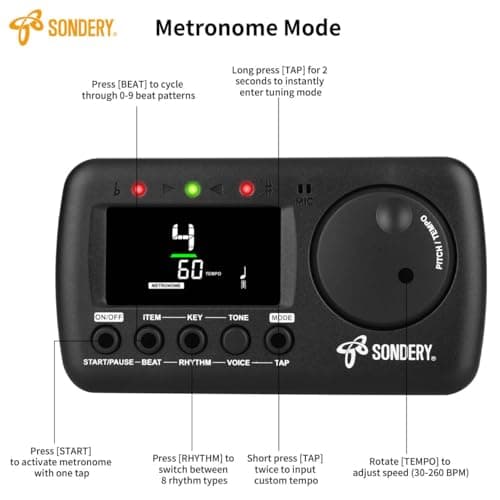 Sondery Digital Vocal Metronome Tuner Rechargeable for Guitar Bass Violin - Thumbnail 2