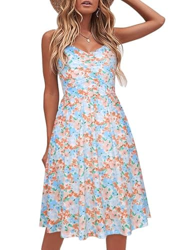 YATHON Casual Dresses for Women Sleeveless Cotton Summer Beach Dress A Line Spaghetti Strap Sundresses with Pockets(YT090-Pink B Floral 01,M) - Image 1