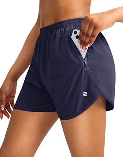 G Gradual Women's Running Shorts with Zipper Pockets Quick Dry Athletic Workout Gym 3" Short Shorts for Women with Comfy Liner, Navy Blue, Large - Image 1