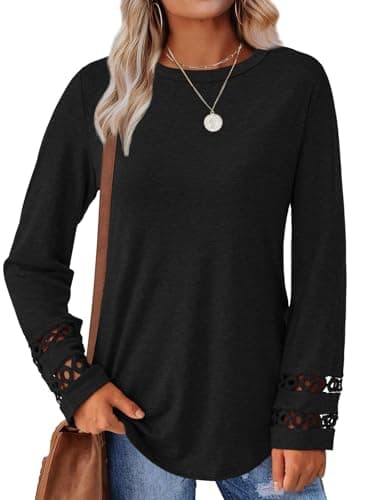 GKBK Womens Long Sleeve Tops Business Dressy Casual Blouses Crew Neck Loose Fit Lightweight T Shirts Cute Work Tee Ladies Tunic 2025 Fall Winter Fashion Clothes Trendy Outfits Black M - Thumbnail 6