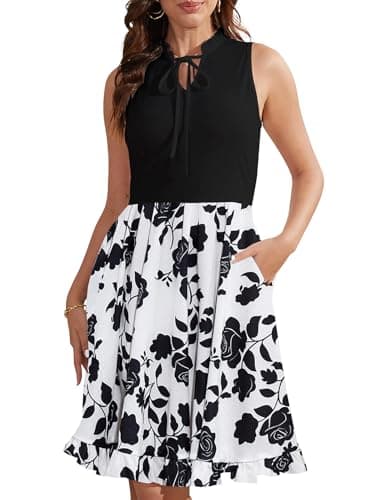 KETAWAK Spring Dresses for Women 2026 Sleeveless Crew Neck Casual Dresses Maternity Dress with Pockets Blackwhite - Image 1