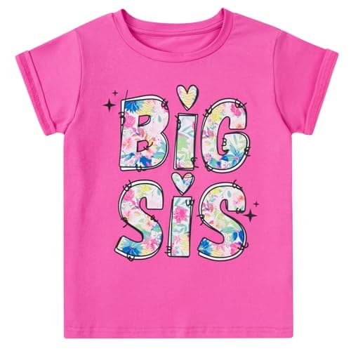 Funnycokid Big Sister Shirts for Girls 2T 3T Pregnancy Announcement Toddler Promoted to Short Sleeve Pink Big Sister T Shirt Watercolor Pattern Print - Image 1