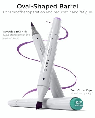 JusArt Alcohol Markers Brush Tip, 48 Colors Dual Tip Art Markers with Brush & Chisel, Alcohol Based Marker Set for Adult Coloring Books, Drawing, Illustration, Sketching, No Bleed Ink Art Supplies - Thumbnail 5