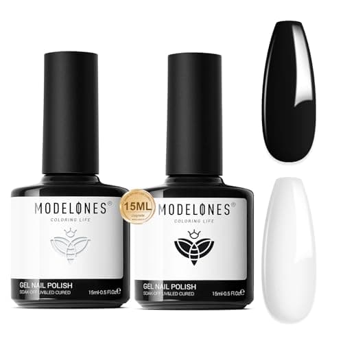 modelones White Gel Polish Black Gel Polish Set 2 Pcs 15ml Black And White Nail Polish Soak Off LED Valentine's Nail Art French Manicure Salon Diy at Home Gift for Women Girls - Image 1
